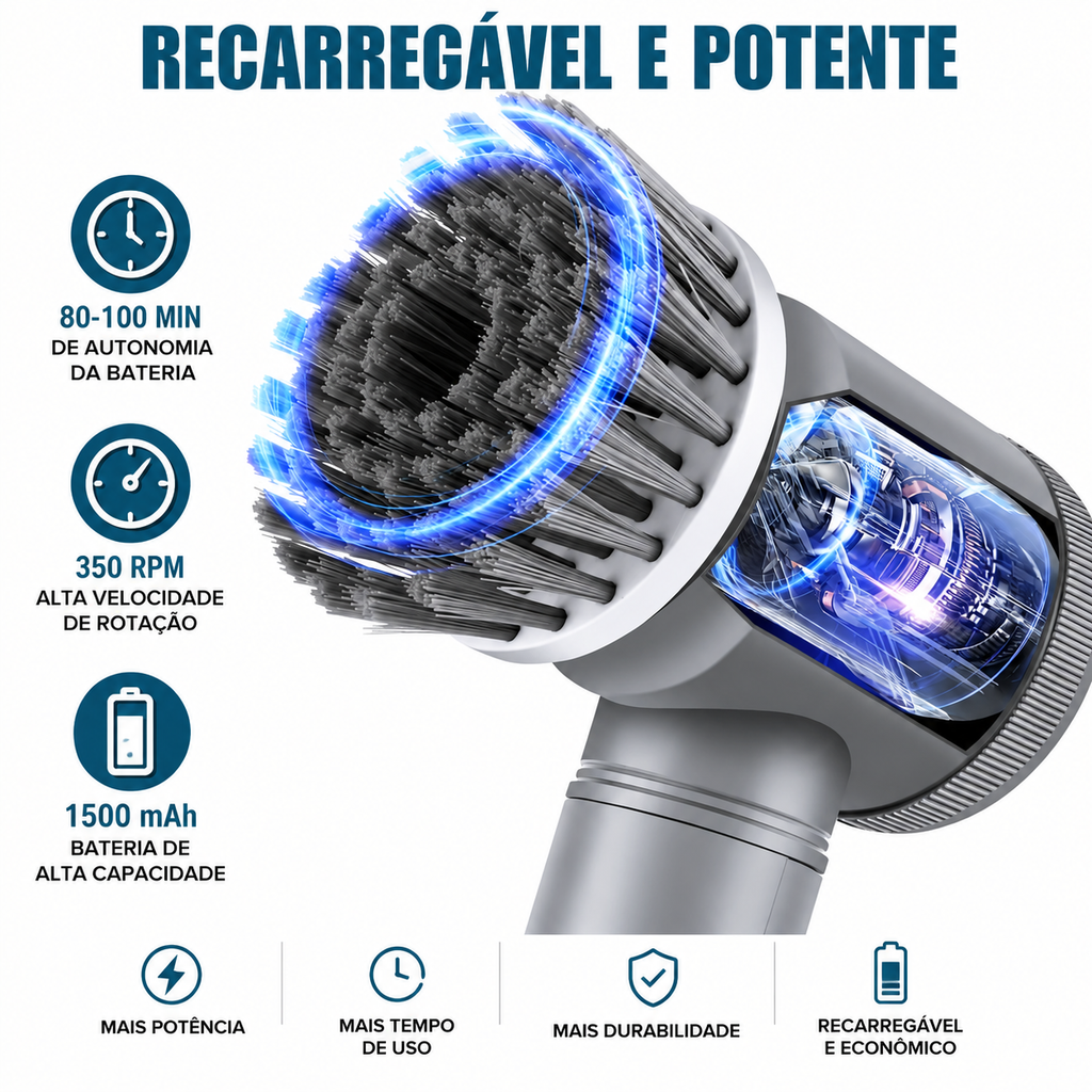 Escova Elétrica Rotativa de Limpeza Sem Fio