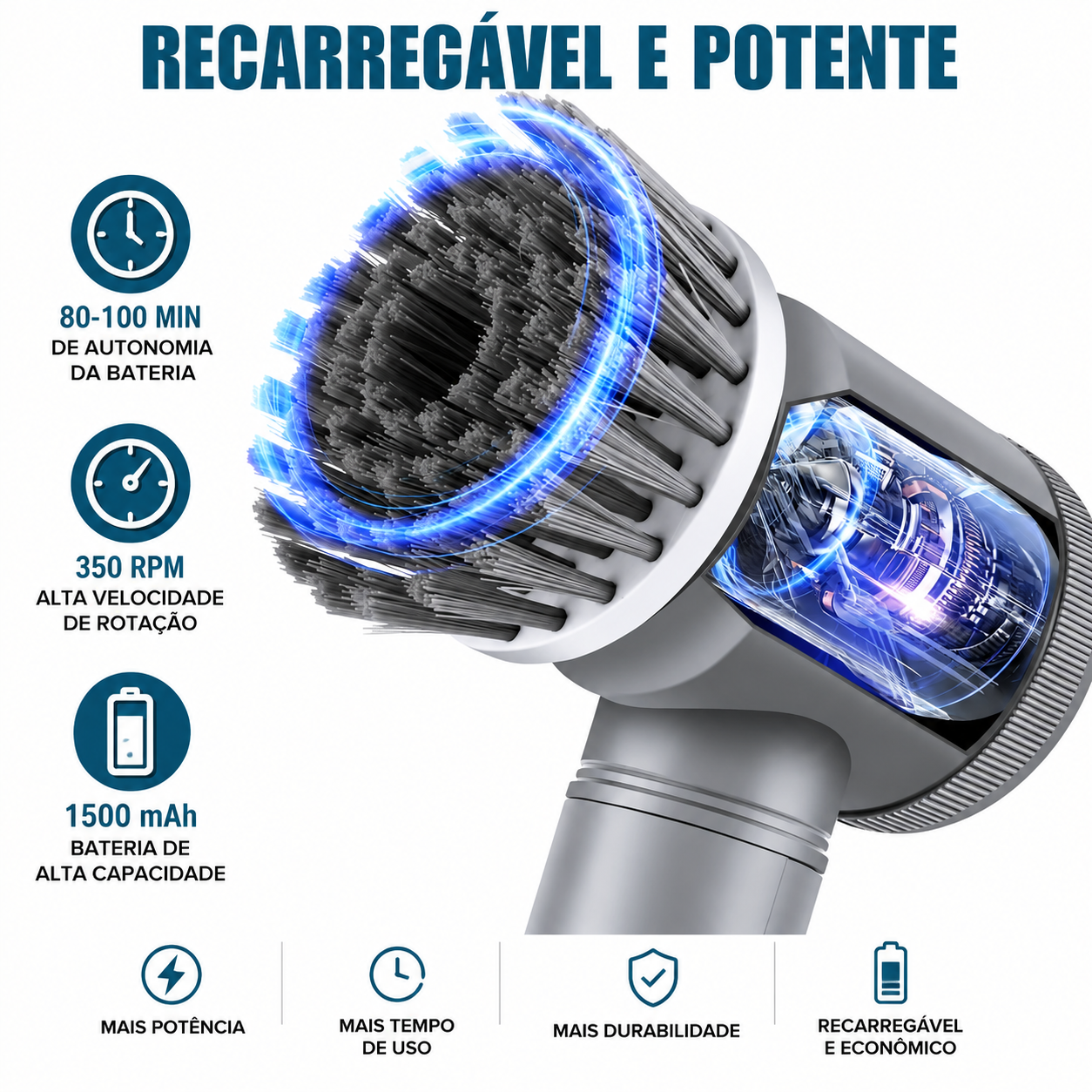 Escova Elétrica Rotativa de Limpeza Sem Fio