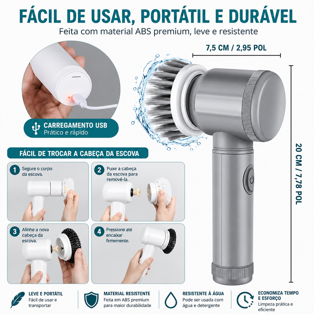 Escova Elétrica Rotativa de Limpeza Sem Fio