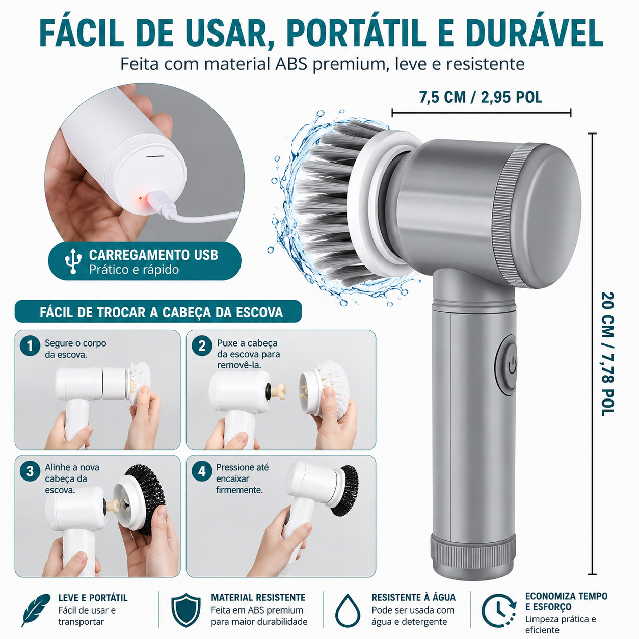 Escova Elétrica Rotativa de Limpeza Sem Fio