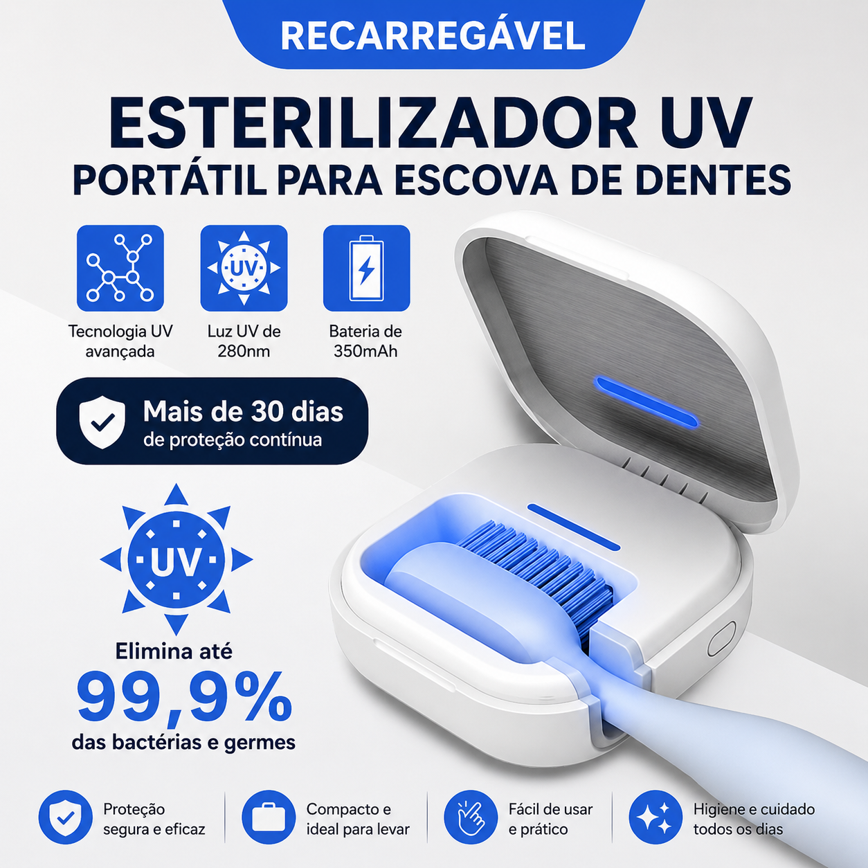 Esterilizador UV Portátil para Escova de Dentes PureBrush™