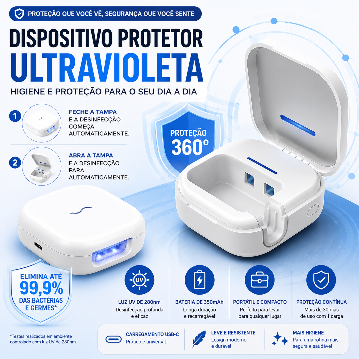 Esterilizador UV Portátil para Escova de Dentes PureBrush™