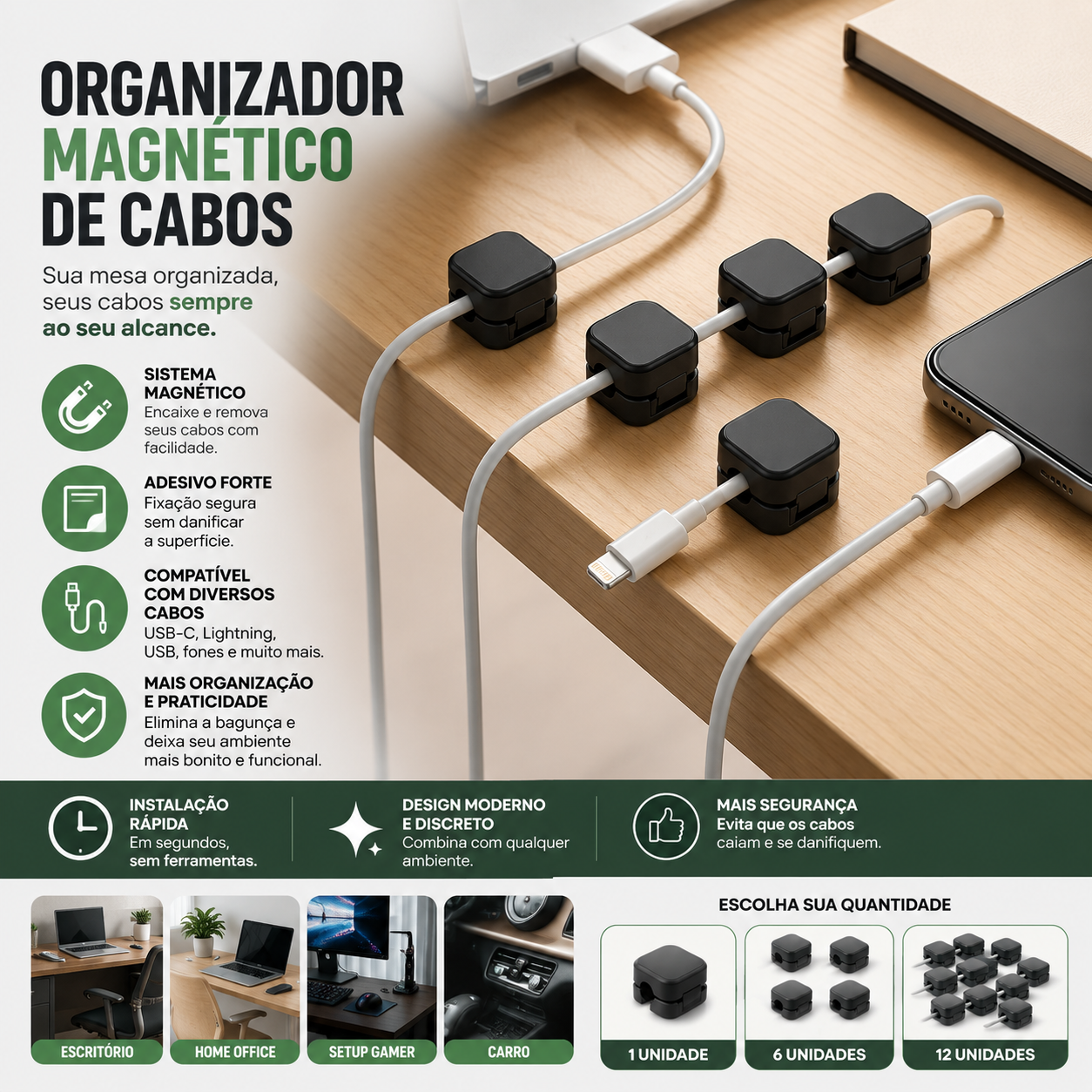 Organizador Magnético de Cabos SmartClip™