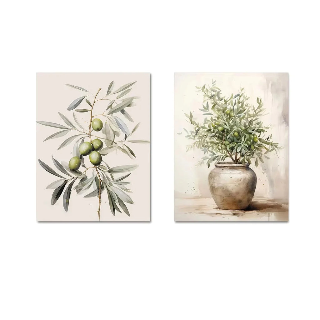 Olive Aura™ | Kit 2 Pôsteres Decorativos Botânicos